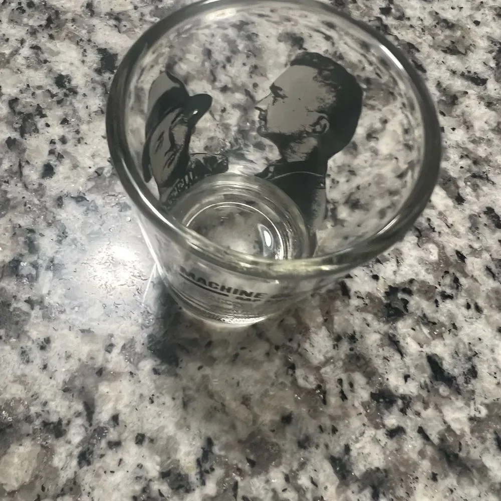 Machine Gun Kelly vintage rap sheet.  Black and Clear Shot Glass. Gangsters.